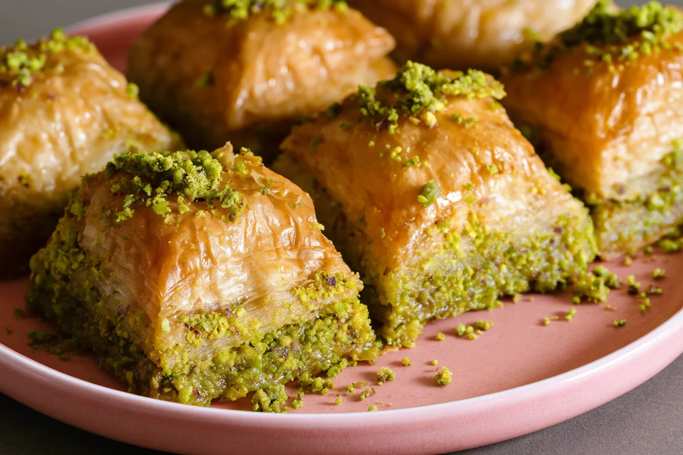 Baklava auf rosa Teller